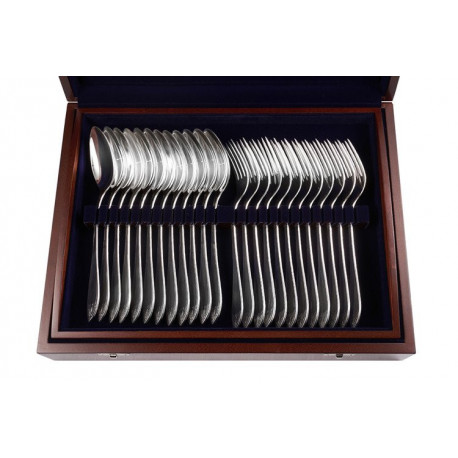 Zestaw srebrnych sztućców obiadowych w drewnianej kasecie - 48 szt.
