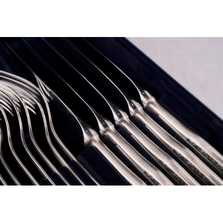 Zestaw posrebrzanych sztućców obiadowych, oksydowany - 24 szt.